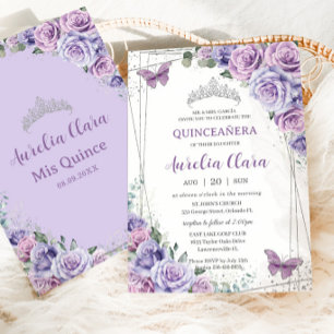 Quinceañera Paarse Bloemenvlinders Verjaardag Kaart