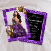 Quinceañera Paarse en gouden uitnodiging