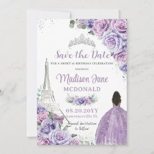 Quinceañera Paarse Floral Paris Eiffel Brown Girl Save The Date