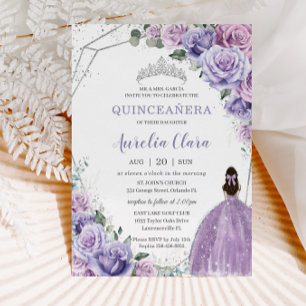 Quinceañera Paarse Floral Princess Silver Birthday Kaart