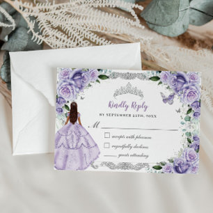Quinceañera Paarse Lavendel Bloemen Prinses Jurk RSVP Kaartje