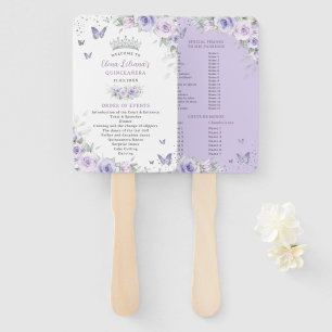 Quinceañera Paarse Lavendel Bloemen Zilver Program Handwaaier