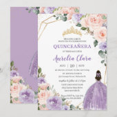 Quinceañera Paarse Lavendel Blush Bloemen Goud Kaart (Voorkant / Achterkant)