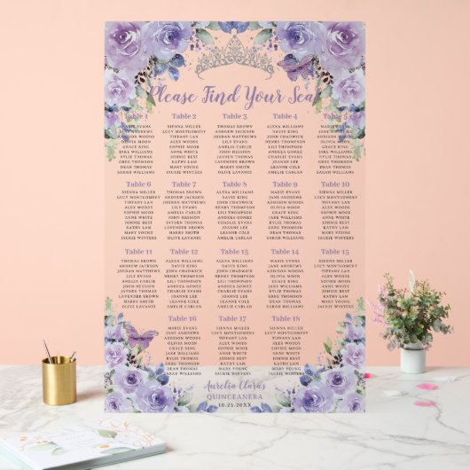 Quinceañera Paarse Lila Bloemen Rozen Zitje Acryl Bord (Huwelijk)