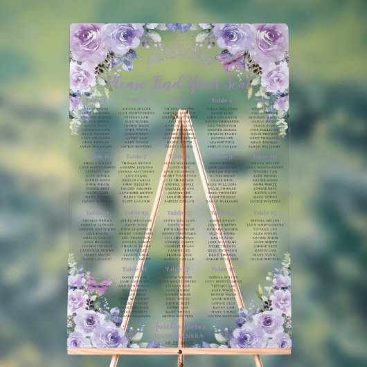 Quinceañera Paarse Lila Bloemen Rozen Zitje Acryl Bord (Neutraal)