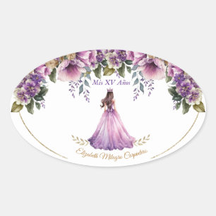 Quinceañera Paarse Lila ovale Sticker