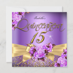 Quinceanera Paarse Roze Roos Verjaardag Gouden Boo Kaart