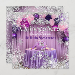 Quinceanera Paarse roze Silver Tiara Snowflake Kaart