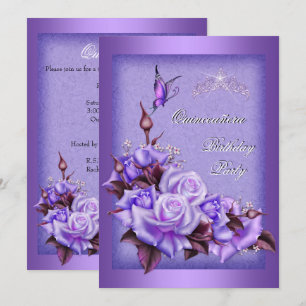 Quinceanera Paarse Rozen Butterfly Floral 2a Kaart