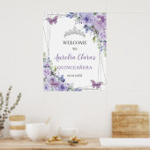 Quinceañera Paarse Sering Bloem Zilveren Vlinders Poster (Keuken)