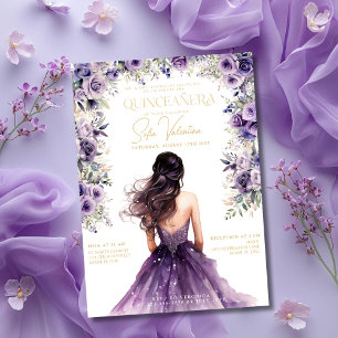 Quinceañera Paarse Seringbloem Florale Gouden Prin Kaart