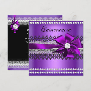 Quinceanera Paarse Strik Zwarte Parel Kant Diamant Kaart