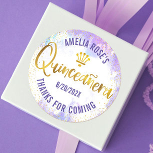 Quinceañera Paarse Waterverf Goud Folie Elegant Ronde Sticker