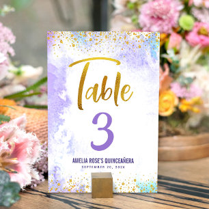 Quinceañera Paarse Waterverf Goud Glitter Schrift Kaart