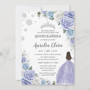 Quinceañera Paarse Wit Blauw Bloemen Wintersneeuw Kaart