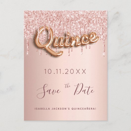 Quinceanera paillettes or rose gold carte à sauveg (Devant)