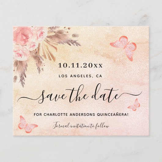 Quinceanera pampas blush budget behalve datum flyer (Voorkant)