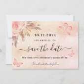 Quinceanera pampas roze butterfly save the date (Voorkant)