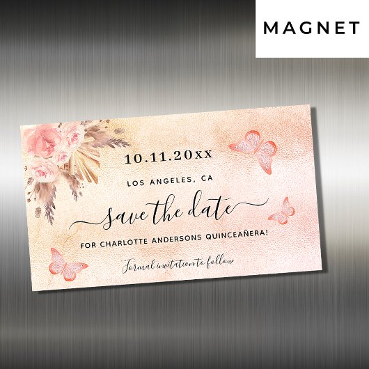 Quinceanera pampas vlinder save the date magneet