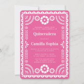 Quinceañera Papel Picado Elegant Bright Pink Kaart (Voorkant)