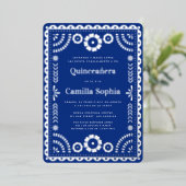Quinceañera Papel Picado Elegant Royal Blue Silver Folie Uitnodiging (Staand Voorkant)
