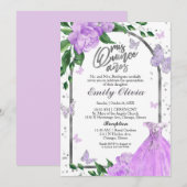 Quinceanera Papillons Lavender Gown Invitation (Devant / Derrière)