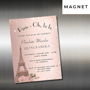 Quinceanera Parijs Eiffeltoren roze goud glitter Magnetische Uitnodiging