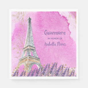 Quinceanera Paris Eiffel Tower Pink Waterverf Servet