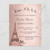 Quinceanera Paris Eiffeltoren roos goudglitter Uitnodiging Briefkaart (Voorkant)