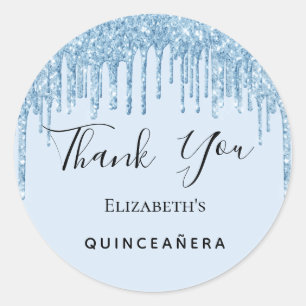 Quinceanera party babyblauwe glitter Dank je wel Ronde Sticker