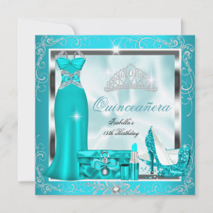 Quinceanera Party Blauwgroen Blue Silver Snowflake Kaart