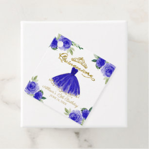 Quinceanera Party Blush Gown Royal Blue Floral Bedankjes Labels