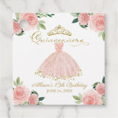 Quinceanera Party Blush Gown Roze Bloemen Favor Ta Bedankjes Labels (Voorkant)