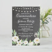 Quinceanera Party Chalk Fleurs blanches Invitation (Debout devant)