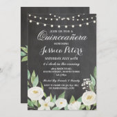 Quinceanera Party Chalk Fleurs blanches Invitation (Devant / Derrière)