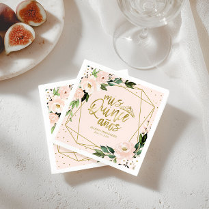 Quinceanera Party Gold Foil Blush Pink Floral Servet