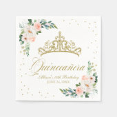 Quinceanera Party Gouden Tiara Blush Roze Bloemen Servet (Voorkant)