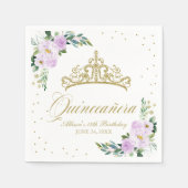 Quinceanera Party Gouden Tiara Paarse Lila Bloemen Servet (Voorkant)