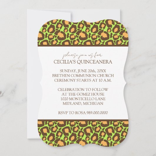 Quinceanera Party Invitation (Cheetah Print) Kaart (Achterkant)