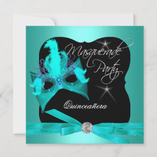 Quinceanera Party Masquerade Blauwgroen Black Kaart
