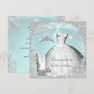 Quinceanera Party Mint Blue Silver Snowflakes Kaart