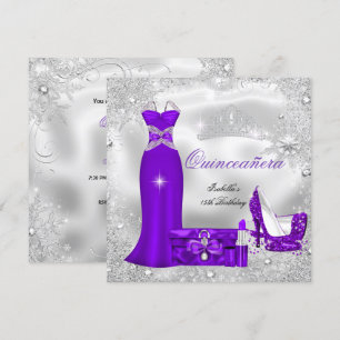 Quinceanera Party Paarse Silver Snowflakes S Kaart