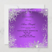 Quinceanera Party Paarse Silver Winter Snowflakes Kaart (Achterkant)