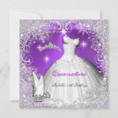 Quinceanera Party Paarse Silver Winter Snowflakes Kaart (Voorkant)