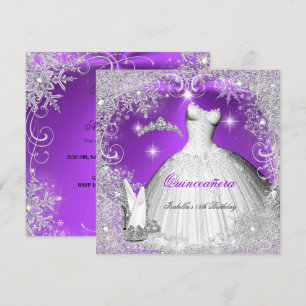 Quinceanera Party Paarse Silver Winter Snowflakes Kaart