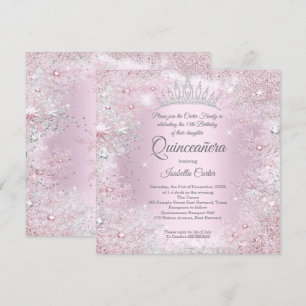 Quinceanera Party Pink Silver Winter Wonderland Kaart