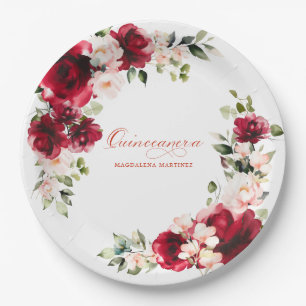 Quinceanera Party Rood Roze Bloemen Custom Papier Papieren Bordje