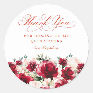 Quinceanera Party Rood Roze Bloemen Dank u Ronde Sticker