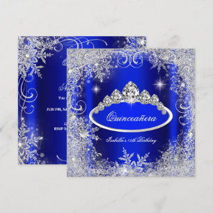 Quinceanera Party Royal Blue Silver Snowflakes Kaart