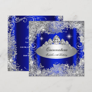Quinceanera Party Royal Blue Silver Tiara Kaart
